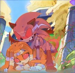 1boy 1girls anal_sex ancient_ruins areolae black_fur blue_eyes brown_eyes chaos_emerald commission detailed_background doggy_style doggystyle gold_jewelry gritted_teeth keiph_(b.a._demon) keiph_the_tenrec looking_back metal_virus oc_x_canon on_ground orange_fur outdoors pinklilim red_sclera sandals sonic_(series) sonic_adventure sonic_oc sonic_the_hedgehog_(series) sunny sweat temple tikal_the_echidna vaginal_penetration vines zombot