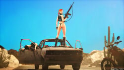 1girls 3d ass big_ass car female female_focus gun jessica_cannon red_hair rifle sin_(game) sin_episodes solo_focus xxxgingeslut357xxx