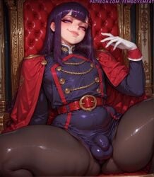 1boy ai_generated alternate_body_type ass big_ass big_eyes bimbo black_tights curvy fat_ass femboy femboy_only femboysmeat femboysub fit genderswap genderswap_(ftm) gloves hair_ornament hips makeup male male_only mato_seihei_no_slave otoko_no_ko penis purple_eyes purple_hair purple_outfit purple_shorts red_belt red_cloak ren_yamashiro rule_63 sissy sissyfication small_breasts solo solo_femboy solo_male spread_legs thighs tights wide_hips yamashiro_ren