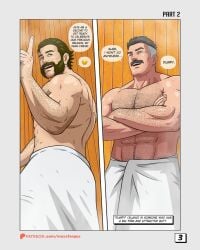 bara beard comic comic_page crossed_arms crossover daddy dilf dispatch_(game) gay hairy invincible invincible_(tv_series) male male_only maxxfergus moustache muscular muscular_male nolan_grayson omni-man phenomaman towel towel_around_waist