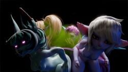 3d 3girls absurd_res blonde_hair bunny_girl fart fart_fetish farting female green_hair league_of_legends poppy rabbit_girl shortstack thick tristana twintails vex_(league_of_legends) voluptuous white_hair yordle