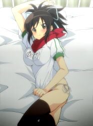 10s 1girls anime_screenshot asuka_(senran_kagura) bikini blush bottomless bottomless_female breasts bursting_breasts busty covering covering_self gym_uniform kunoichi large_breasts ninja revealing_clothes scarf senran_kagura sexually_suggestive side-tie_bikini_bottom skimpy skimpy_clothes stitched suggestive swimsuit teen teenage_girl teenager thighhighs third-party_edit voluptuous