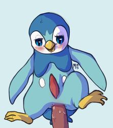 2015 anal anal_sex avian beak bird blue_eyes blush male mutisija nintendo penetration penguin penis piplup plain_background pokemon pokemon_(species) solo_focus tapering_penis yaoi