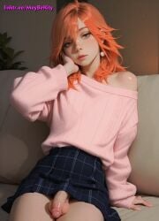 1boy ai_generated balls femboy hips otoko_no_ko penis skirt solo trap yaoi