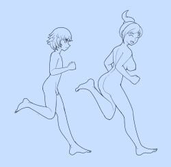 1boy 1girls asahina_aoi ass balls barefoot breasts danganronpa danganronpa:_trigger_happy_havoc female femboy fujisaki_chihiro male nude penis running uc-four