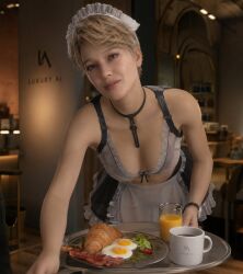 blonde_hair cleavage death_stranding death_stranding_2:_on_the_beach female female_only fragile_(death_stranding) lea_seydoux maid maid_headdress maid_uniform