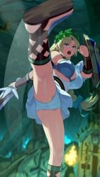 1girls blonde blonde-haired_female blonde_female blonde_hair blue_eyes breasts_out female kicking long_hair panties pantyshot pantyshot_(kicking) sophitia_alexandra soul_calibur soul_calibur_iii underwear upskirt white_panties white_underwear yagi2105
