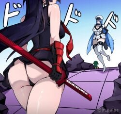 2girls about_to_fight akame_(akame_ga_kill!) akame_ga_kill! ass ass_focus big_boobs big_breasts butt butt_focus catfight esdeath esdeath_(akame_ga_kill!) esdeath_(akame_ga_kill) fat_ass fat_butt female female_focus female_only jojo_pose jojo_reference large_boobs large_breasts panties sexy sexy_ass sexy_girl strong_female strong_woman sword swordswoman thick thick_ass thick_legs thick_thighs thighhighs