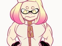 1girls abs animated beauty_mark depraveddefense fingerless_gloves flexing gif looking_down muscle_growth muscular_arms muscular_female nintendo pearl_(splatoon) pecs smile splatoon veiny_muscles