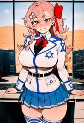 1girls ai ai_assisted ai_generated big_breasts girls'_frontline israel israeli israeli_flag negev_(girls'_frontline) pink_eyes pink_hair prussia123 sexy sexy_body sexy_clothing sexy_female skirt solo solo_female thick_thighs uniform