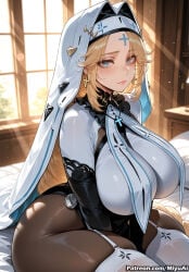 1girl ai_assisted ai_generated blonde_hair blue_eyes blush breasts cross curvaceous curvy curvy_female curvy_figure earrings female garter_straps goddess_of_victory:_nikke huge_breasts indoors jewelry long_hair looking_at_viewer miyuai nikke rapunzel_(nikke) seiza sitting solo thick thick_ass thick_butt thick_hips thick_legs thick_thighs thighhighs thighs veil voluptuous voluptuous_female white_legwear wide_hips wide_thighs window