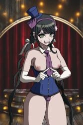 accurate_art_style breasts burlesque chabashira_tenko cheeeeeeeeeeeeen corset danganronpa danganronpa_v3 exposed_breasts female_only large_breasts necktie nipples sprite_edit stage straight_hair tophat