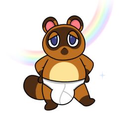 animal_crossing anthro barefoot big_bulge blue_eyes briefs briefs_only brown_body brown_fur bulge canid canine clothed clothing feet fur hands_on_hips male mammal nintendo nishi_oxnard nishioxnard raccoon_dog rainbow simple_background solo sparkles tanfur tanuki tighty_whities tom_nook topless underwear underwear_only white_background white_briefs white_clothing white_underwear