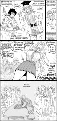 1boy 6+girls absurd_res bb_(baalbuddy) black_and_white dialogue elf elf_ears elf_female english_text funny school_uniform speech_bubble tagme three_panels white_background