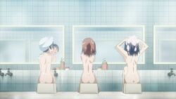 10s 2010 3girls absurd_res ass bare_ass bare_back bare_hips bare_legs bare_shoulders barefoot bath bathroom black_hair blue_eyes breasts brown_hair brunette casual_nudity completely_nude completely_nude_female dat_ass female from_behind hi_res hips indoors konori_mii large_breasts light-skinned_female light_skin looking_at_another mirror misaka_mikoto multiple_girls nude nude_female official_art open_mouth reflection saten_ruiko screencap short_hair shoulder_blades sideboob soap soap_bubbles sponge steam stool talking teenage_girl teenager thighs to_aru_kagaku_no_railgun to_aru_majutsu_no_index towel towel_on_head towel_only washing wet young