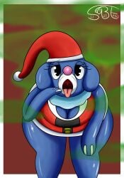 anthro blue_body bodily_fluids bubble christmas christmas_clothing christmas_headwear clothing cum cum_drip cum_on_body cum_on_clothing cum_on_face dripping excessive_cum excessive_genital_fluids fart fart_cloud fart_fetish female fizzy_pop_the_popplio floppy_ears gassy gassybigears69 generation_7_pokemon genital_fluids hat headgear headwear hi_res holidays looking_at_viewer looking_back nintendo open_mouth oral_invitation pokémon_(species) pokemon pokemon_(species) pokemorph popplio santa_hat sexybigears69 smelly solo text thick_thighs