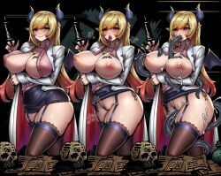 blonde_hair blue_eyes crossover cum cum_inside darkest_dungeon hololive hololive_gen_2 hololive_japan lactation niur pointy_ears sanitarium_(darkest_dungeon) small_wings succubus succubus_horns succubus_wings syringe tentacle tentacle_sex tongue_out virtual_youtuber vtuber yuzuki_choco