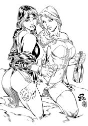 2girls anna_marie black_and_white corset dat_ass emma_frost female marvel marvel_comics panties pencil_(artwork) psychedelicheroin renato_camilo rogue_(x-men) thong thong_panties white_queen wine_glass x-men