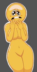 2d animahuel_(artist) breasts emoji emoji_(race) grey_background white_border worried worried_expression yellow-skinned_female yellow_body yellow_skin