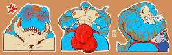 2021 abs ambiguous_gender angry anthro balls_outline big_muscles big_pecs blue_body bulge clothed clothing countershading crotch_focus diesel_(ralarare) dinosaur duo embrace front_view genital_outline gesture headshot_portrait hi_res hug huge_muscles human jockstrap jockstrap_only larger_anthro larger_male looking_at_viewer male mammal markings multiple_images muscular muscular_anthro muscular_arms muscular_male nipples open_mouth orange_markings orange_nipples pecs penis_outline pinkgirlpen pointing pointing_at_crotch portrait pupils red_clothing red_jockstrap red_sclera red_underwear reptile scalie sharp_teeth side_view signature size_difference slit_pupils smaller_ambiguous smaller_human tan_body tan_countershading teeth telegram_sticker theropod tongue topless topless_male tyrannosaurid tyrannosaurus tyrannosaurus_rex underwear underwear_only vein veiny_muscles ych_(character)