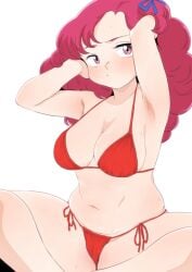 1girls bikini breasts curly_hair pink_eyes pink_hair ran_(urusei_yatsura) red_bikini urusei_yatsura