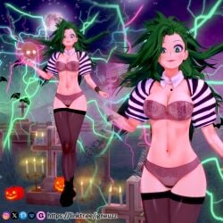 abby_(igneuzz) bat beetlejuice beetlejuice_(character) big_breasts black_boots black_tie breasts genderswap_(mtf) green_eyes green_hair igneuzz light-skinned light-skinned_female light_skin long_hair rule_63 stockings tagme thick_thighs thighs tie