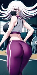 1girls ai_generated ass clothed clothing danganronpa danganronpa_3 female female_focus female_only fully_clothed gym gym_bottomwear gym_clothing gym_equipment gym_shirt gym_uniform handlebar handlebars handles huge_ass kimura_seiko large_ass light-purple_hair light_purple_hair long_hair looking_at_viewer looking_back mask masked_female midriff n.c.b_ai nai_diffusion no_sleeves panties_around_leg pants pink_eyes purple_eyes sports_bra stable_diffusion tank_top tanktop weights yoga_pants