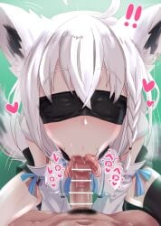 1boy 1girls :>= ahoge animal_ears black_hair blindfold blowjob_face breasts censored erect_nipples erect_nipples_under_clothes eromegane3103 fellatio femsub fox_ears fox_girl fox_tail hololive hololive_gamers hololive_gen_1 hololive_japan human humanoid interspecies large_breasts licking licking_penis long_hair male_human/female_humanoid male_pov maledom multicolored_hair oral penis pov pov_blowjob pubic_hair pubic_hair_in_mouth shirakami_fubuki small_penis small_penis_adoration squatting stray_pubic_hair surprised tail tail_motion tongue tongue_out two-tone_hair vacuum_fellatio virtual_youtuber white_hair