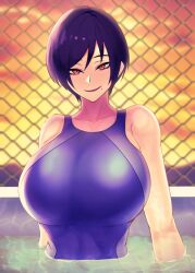 1girls breasts one-piece_swimsuit tagme tokitamago very_short_hair