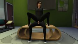 2girls clothed_sex female multiple_girls reverse_cowgirl_position strapless_dildo the_sims_4 tights