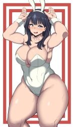 1girls armpits big_breasts black_hair blue_eyes breasts bunny_ears bunny_girl bunny_pose bunnysuit fake_animal_ears female female_only huge_breasts leotard oryuto solo ssss.gridman standing takarada_rikka thick_thighs voluptuous wide_hips