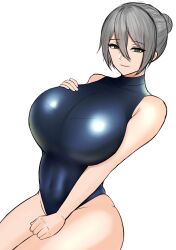 1girls big_breasts breasts one-piece_swimsuit short_hair tokitamago