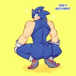 1boy 2021 anthro ass ass ass_focus big_ass big_butt blue_body blue_butt broly_culo butt_focus ceykiiart clothing crouching eulipotyphlan footwear furry gloves green_eyes handwear hedgehog highres looking_back male male_only mammal meme mostly_nude parody red_clothing red_footwear red_shoes sega shoes simple_background smile solo sonic_(series) sonic_the_hedgehog sonic_the_hedgehog_(series) sparkles spread_legs spreading teeth white_clothing white_gloves white_handwear yellow_background