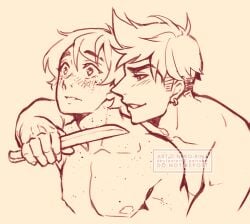 blushing boy_rape doodle dubious_consent eyes_open freckles freckles_on_chest freckles_on_face gay jay_(ninjago) kai_(ninjago) knife lego male_rape male_rape_victim male_raped male_raping_male male_rapist neko-rina ninjago piercing rape threatened_with_knife threatened_with_weapon threatening weapon yaoi