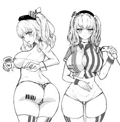 1girls 2022 4koma alternate_version_available areola areola_slip belly big_ass big_breasts bikini bikini_bottom bikini_uniform blush blush_lines cashier curvy dat_ass embarrassed hourglass_figure kantai_collection kashima_(kantai_collection) lawson legwear looking_at_viewer looking_back monochrome navel no_pants oshiokitime revealing_clothes simple_background skimpy striped_bikini striped_bikini_bottom thick_thighs thighs thin_arms thin_waist thong thong_bikini uniform white_background wide_hips