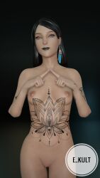 3d black_hair blender blender_(software) blue_eyes e_kult halloween life_is_strange rachel_amber smile solo tattoo