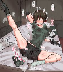 blush erect_nipples erect_nipples_under_clothes fat_mons feet female footwear_removed heart heart-shaped_pupils high_resolution looking_at_viewer nipples rebecca_chambers resident_evil s_k_(shiro_karasu) shoes_removed smell spread_legs sweat sweat_stain symbol-shaped_pupils toes