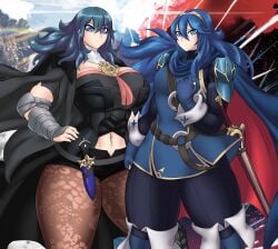 2girls big_breasts breasts byleth_(fire_emblem) byleth_(fire_emblem)_(female) curvy female female_only fire_emblem fire_emblem:_three_houses fire_emblem_awakening huge_breasts kailyn large_breasts leggings lucina_(fire_emblem) lynkai multiple_girls nintendo thick_thighs voluptuous wide_hips