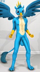 2022 3d_(artwork) 4_toes 9:16 anthro anthrofied areola avian balls barefoot beak big_penis biped blue_balls blue_body blue_eyes blue_nipples blue_penis blue_tail daveman1000 digital_media_(artwork) digitigrade feet flaccid friendship_is_magic full-length_portrait gallus_(mlp) genitals gryphon hasbro hi_res looking_at_viewer male my_little_pony mythological_avian mythology navel nipples nude pelvic_thrust penis portrait simple_background smile smiling_at_viewer solo source_filmmaker tail toes