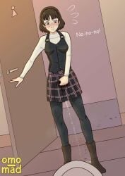 have_to_pee makoto_niijima omo_mad omorashi peeing peeing_self persona persona_5 sad toilet urine urine_pool urine_stream wetting wetting_self