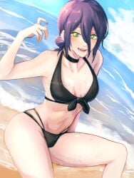 1girls beach bikini black_bikini breasts chainsaw_man green_eyes looking_at_viewer purple_hair reze_(chainsaw_man) small_breasts solo_female tagme zero_0802