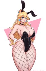 1girls arthydraws big_breasts blue_eyes bunny_ears bunny_girl bunnysuit clothed clothing female female_only light-skinned_female light_skin long_hair looking_at_viewer mario_(series) nintendo princess_peach simple_background solo standing thick_thighs year_of_the_rabbit