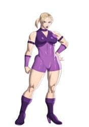 alluring big_breasts blonde_hair blue_eyes bodysuit death_by_degrees female high_heels namco nina_williams posing silf tekken tekken_2 tekken_3 tekken_tag_tournament vanbrand