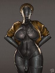 1futa 2d android arms_behind_back atomic_heart big_breasts blonde_hair breasts cum cum_on_breasts faceless faceless_character faceless_futanari featureless_breasts flaccid futa_only futanari humanoid humanoid_penis jacket justsomenoob large_breasts left_(atomic_heart) metal metalic_skin metallic_body nude penis pinup_pose red_dress robot robot_girl robot_humanoid russian shiny_skin solo solo_futa standing the_twins_(atomic_heart) thick_thighs wide_hips