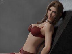 3d aerith_gainsborough female final_fantasy final_fantasy_vii final_fantasy_vii_remake light-skinned_female lingerie posing sky_cat