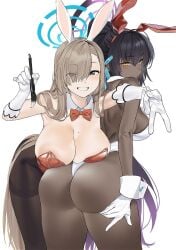 2girls alternate_version_available ass asuna_(blue_archive) asuna_(bunny)_(blue_archive) asuna_(bunny_girl)_(blue_archive) blonde_hair blue_archive blue_eyes breasts brown_skin bubble_butt bunny_ears bunny_tail bunnysuit chocolate_and_vanilla dark-skinned_female dark_skin dat_ass female gloves hair_over_one_eye huge_ass huge_breasts karin_(blue_archive) karin_(bunny)_(blue_archive) karin_(bunny_girl)_(blue_archive) light-skinned_female light_skin long_hair new_year new_year_2023 ponytail rabbit_ears sakerukito smile thick_ass thick_thighs very_long_hair white_gloves wide_hips year_of_the_rabbit yellow_eyes