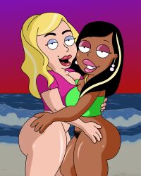 2girls ass ass_grab beach big_boob_june black_hair blonde_hair bottomless bottomless_female creek_12 dark-skinned_female family_guy female_pubic_hair lesbian multiple_girls roberta_tubbs tagme the_cleveland_show yuri