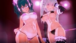 3d adult_swim bikini eight69 eyeshadow female female_bakugou female_deku female_only gloves green_hair izuku_midoriya katsuki_bakugou my_hero_academia rule_63 thighhighs toonami twintails white_hair