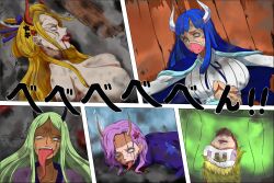 black_maria blood breasts defeated defeated_villainess erohige female female_only horns one_piece sarahebi tenjo-sagari ulti_(one_piece) unconscious