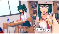 3d big_breasts eight69 exposed_breasts female_deku female_focus fishnet fishnet_legwear fishnet_stockings flashing flashing_breasts freckles handjob heart-shaped_pupils hearts izuku_midoriya miniskirt my_hero_academia photo_comparison pigtails rule_63 solo tanline tie tongue tongue_out viewer_pov wink winking winking_at_viewer